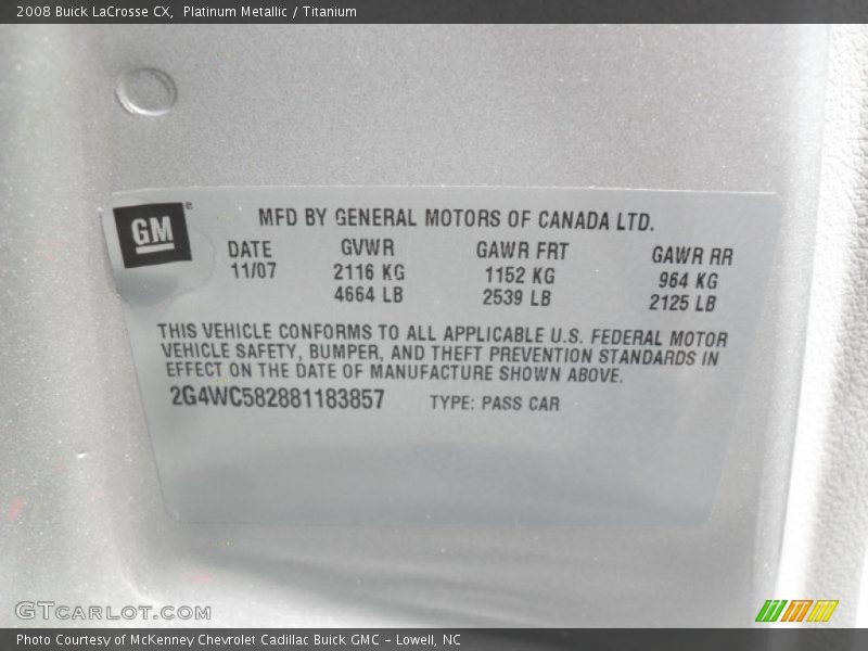 Platinum Metallic / Titanium 2008 Buick LaCrosse CX