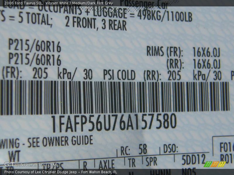 Vibrant White / Medium/Dark Flint Grey 2006 Ford Taurus SEL