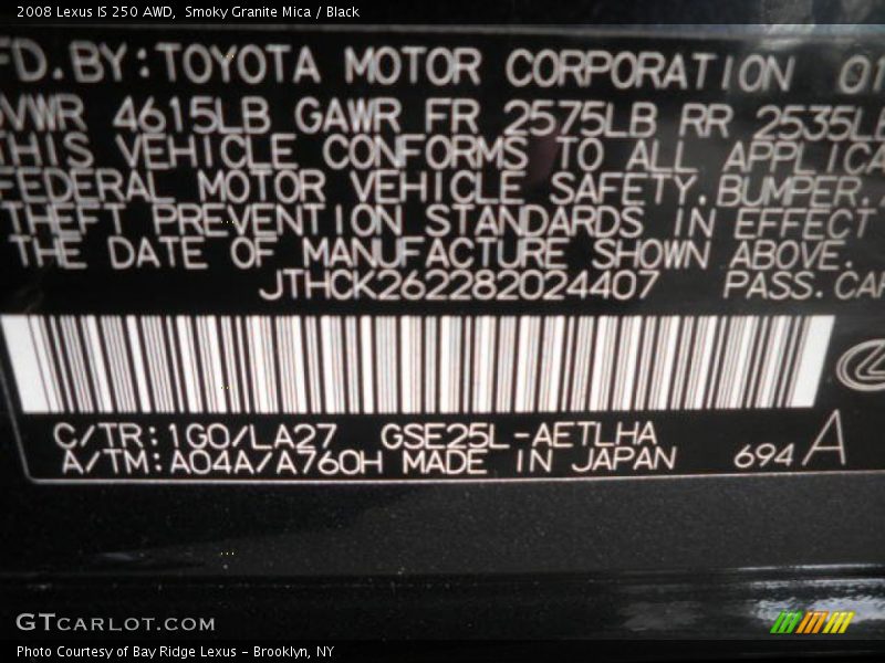 Smoky Granite Mica / Black 2008 Lexus IS 250 AWD