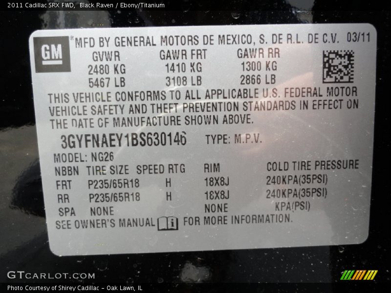Black Raven / Ebony/Titanium 2011 Cadillac SRX FWD