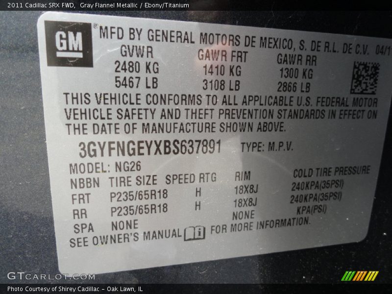 Gray Flannel Metallic / Ebony/Titanium 2011 Cadillac SRX FWD