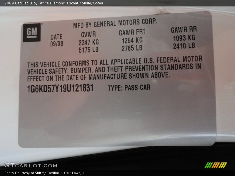 White Diamond Tricoat / Shale/Cocoa 2009 Cadillac DTS