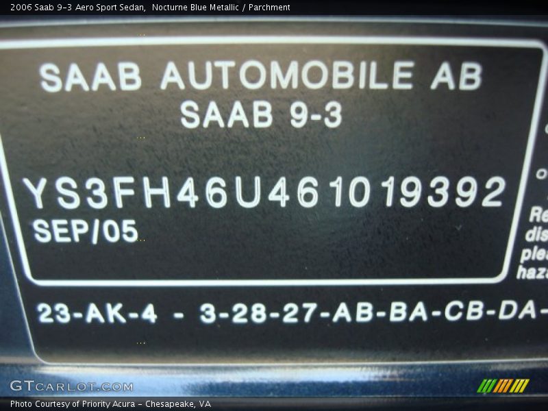 Nocturne Blue Metallic / Parchment 2006 Saab 9-3 Aero Sport Sedan