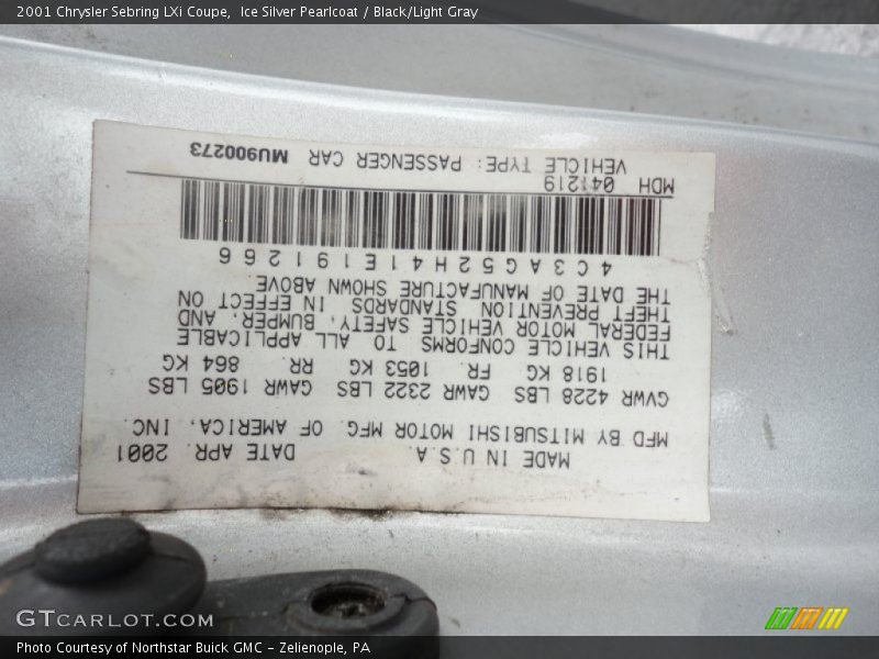 Ice Silver Pearlcoat / Black/Light Gray 2001 Chrysler Sebring LXi Coupe