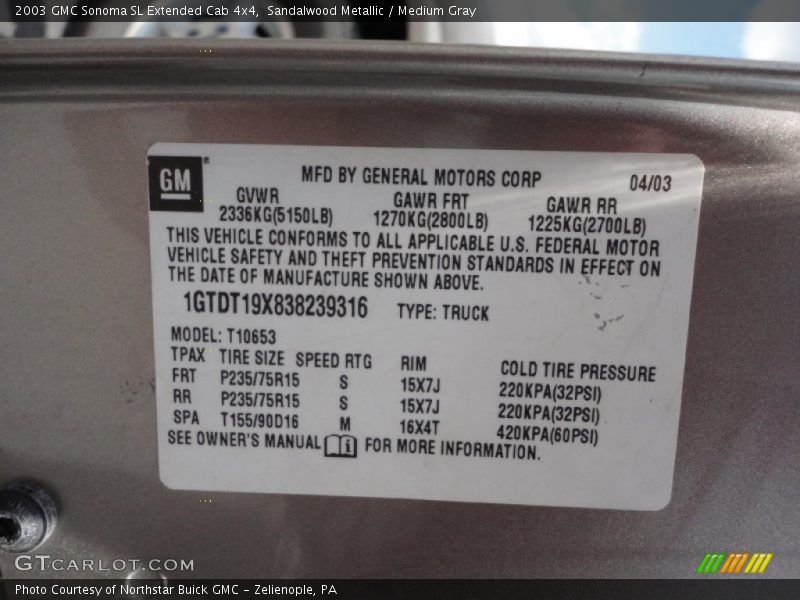Sandalwood Metallic / Medium Gray 2003 GMC Sonoma SL Extended Cab 4x4