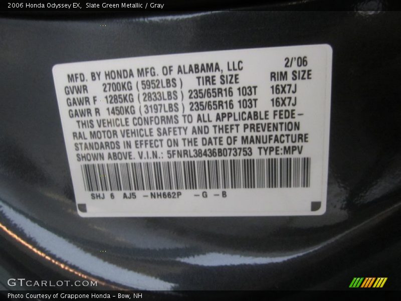 Slate Green Metallic / Gray 2006 Honda Odyssey EX