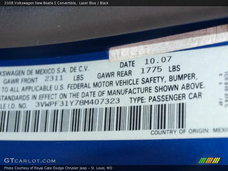 Laser Blue / Black 2008 Volkswagen New Beetle S Convertible