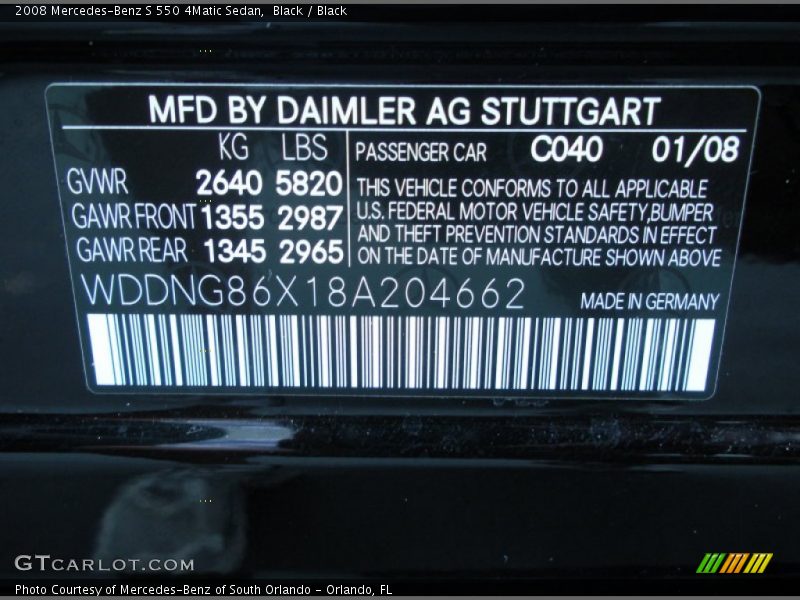 Black / Black 2008 Mercedes-Benz S 550 4Matic Sedan