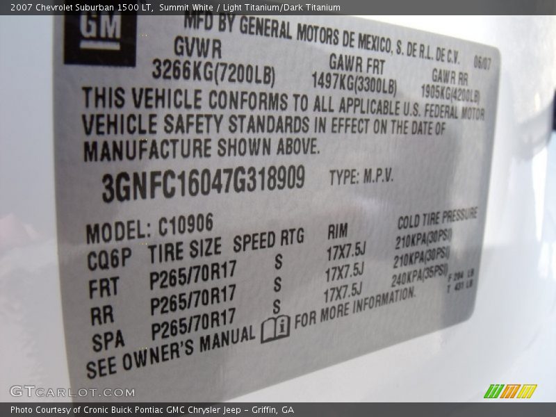 Summit White / Light Titanium/Dark Titanium 2007 Chevrolet Suburban 1500 LT