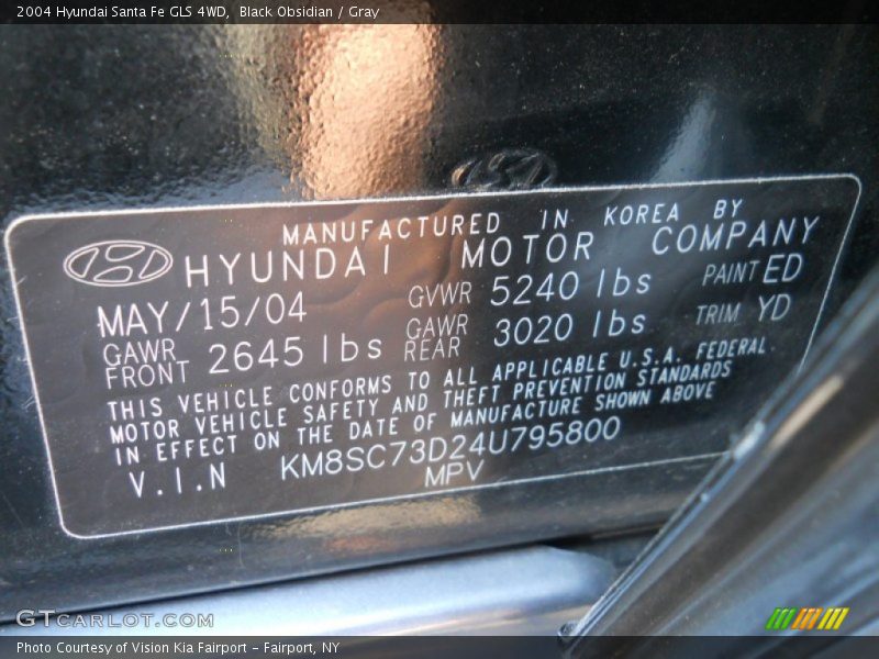 Black Obsidian / Gray 2004 Hyundai Santa Fe GLS 4WD