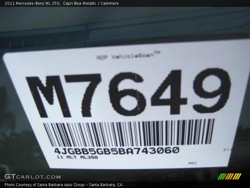 Capri Blue Metallic / Cashmere 2011 Mercedes-Benz ML 350