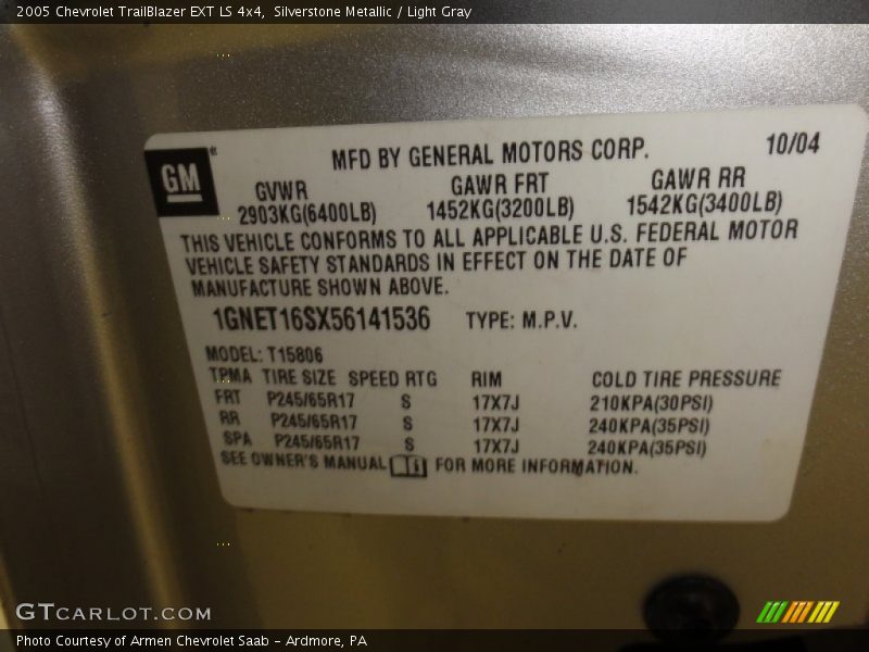 Silverstone Metallic / Light Gray 2005 Chevrolet TrailBlazer EXT LS 4x4