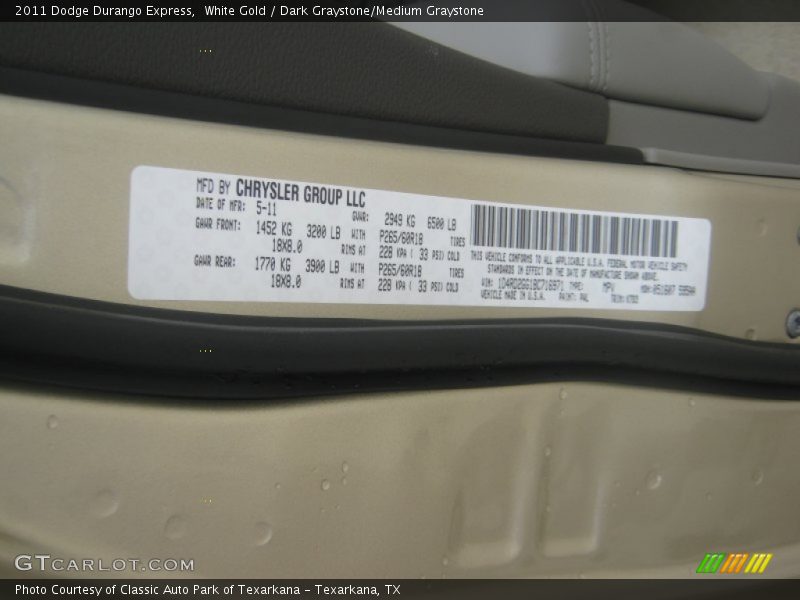 White Gold / Dark Graystone/Medium Graystone 2011 Dodge Durango Express