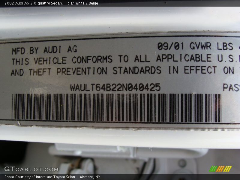 Polar White / Beige 2002 Audi A6 3.0 quattro Sedan