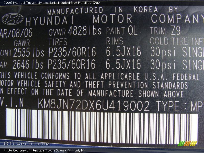 Nautical Blue Metallic / Gray 2006 Hyundai Tucson Limited 4x4