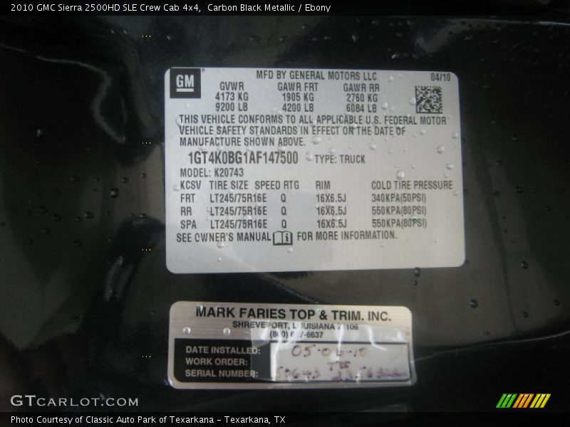Carbon Black Metallic / Ebony 2010 GMC Sierra 2500HD SLE Crew Cab 4x4