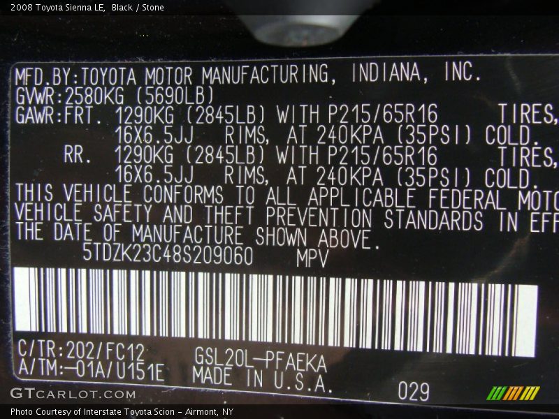 Black / Stone 2008 Toyota Sienna LE