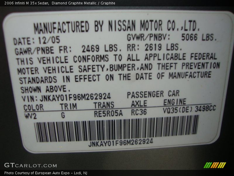 Diamond Graphite Metallic / Graphite 2006 Infiniti M 35x Sedan