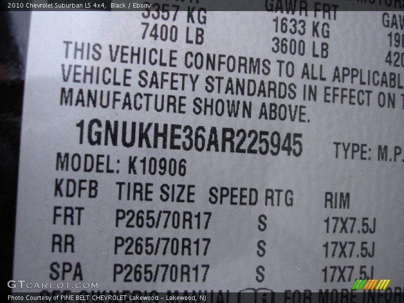 Black / Ebony 2010 Chevrolet Suburban LS 4x4