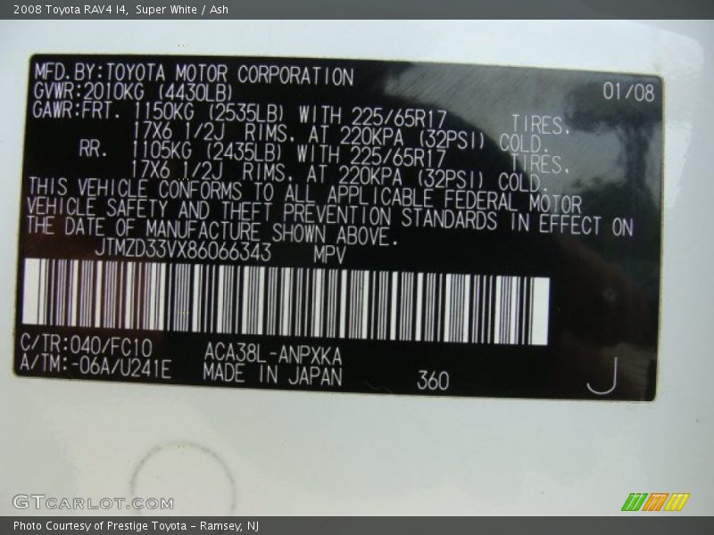 Super White / Ash 2008 Toyota RAV4 I4