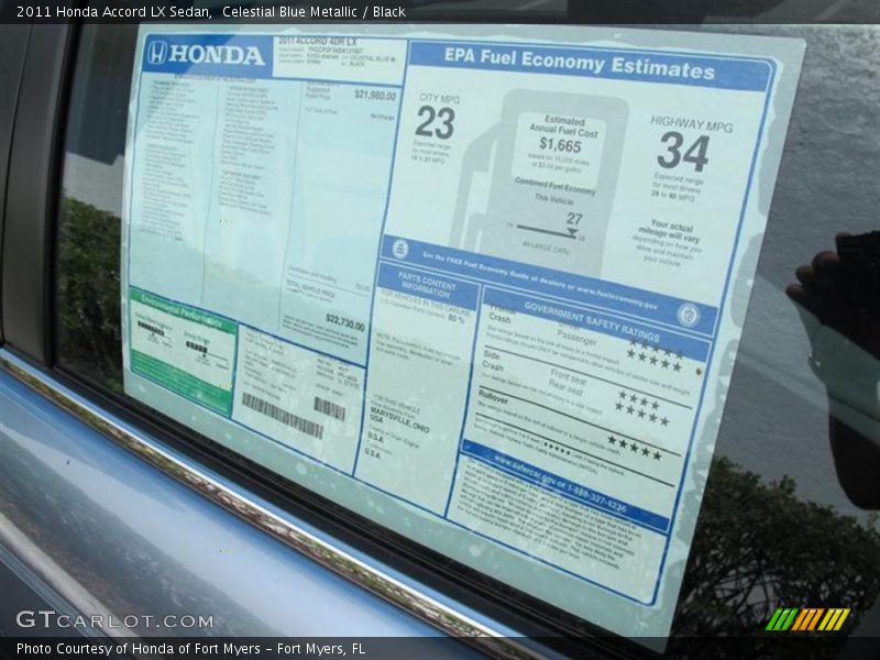  2011 Accord LX Sedan Window Sticker