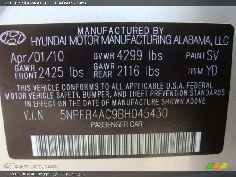 Camel Pearl / Camel 2011 Hyundai Sonata GLS