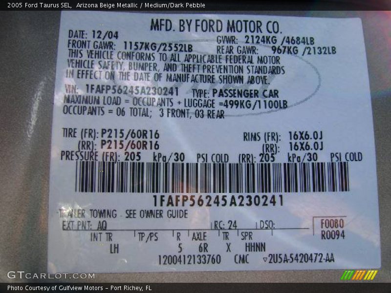 Arizona Beige Metallic / Medium/Dark Pebble 2005 Ford Taurus SEL