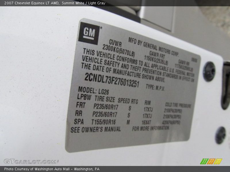 Summit White / Light Gray 2007 Chevrolet Equinox LT AWD