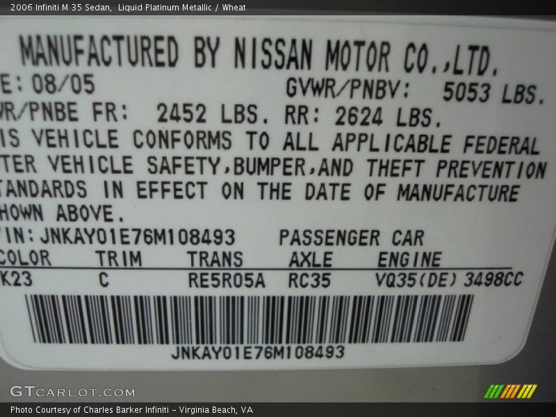 Liquid Platinum Metallic / Wheat 2006 Infiniti M 35 Sedan