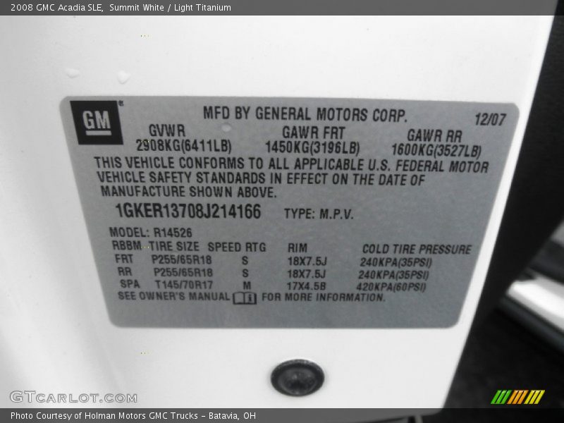 Summit White / Light Titanium 2008 GMC Acadia SLE