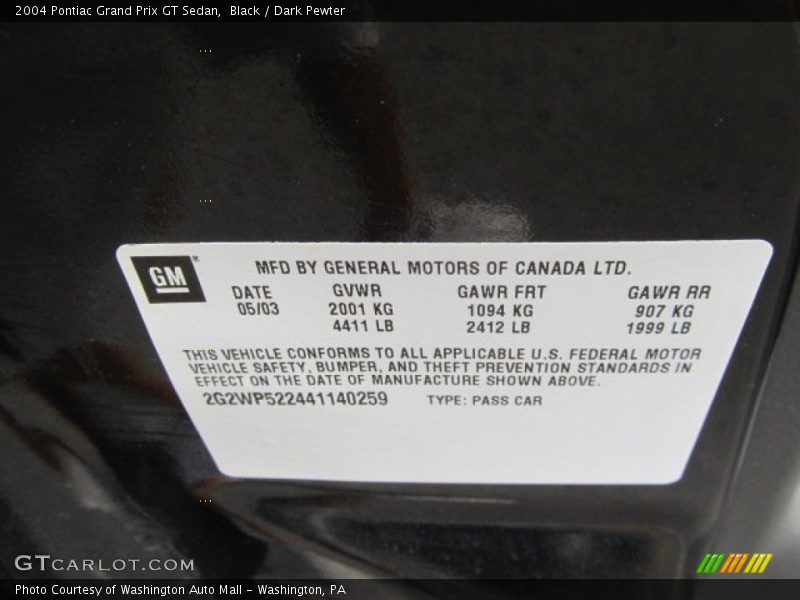 Black / Dark Pewter 2004 Pontiac Grand Prix GT Sedan