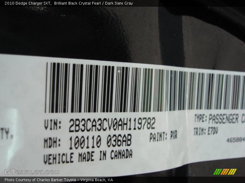 Brilliant Black Crystal Pearl / Dark Slate Gray 2010 Dodge Charger SXT