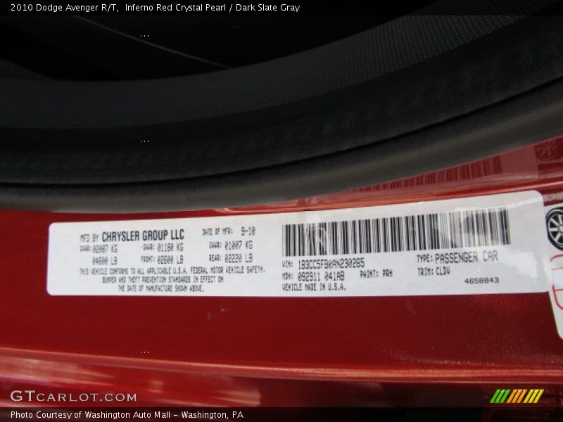 Inferno Red Crystal Pearl / Dark Slate Gray 2010 Dodge Avenger R/T
