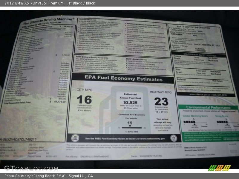  2012 X5 xDrive35i Premium Window Sticker