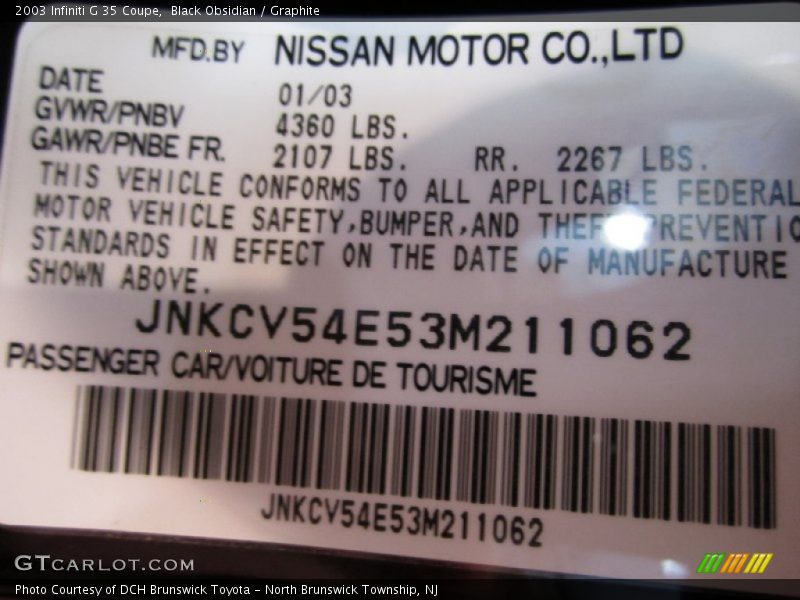 Black Obsidian / Graphite 2003 Infiniti G 35 Coupe