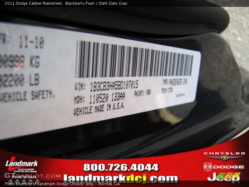 Blackberry Pearl / Dark Slate Gray 2011 Dodge Caliber Mainstreet