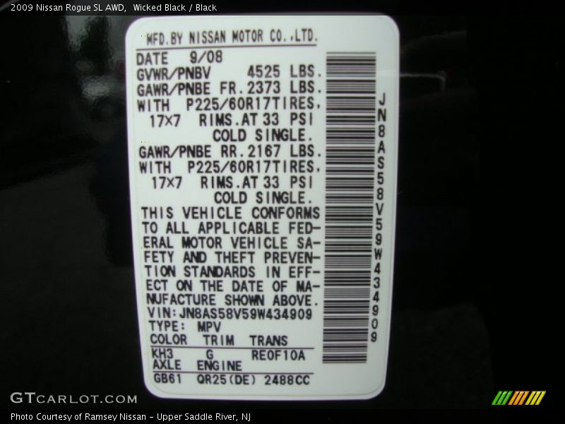 Wicked Black / Black 2009 Nissan Rogue SL AWD