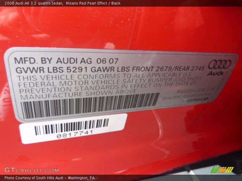 Misano Red Pearl Effect / Black 2008 Audi A6 3.2 quattro Sedan
