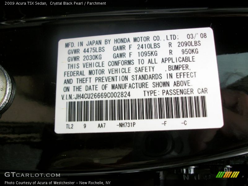 Crystal Black Pearl / Parchment 2009 Acura TSX Sedan
