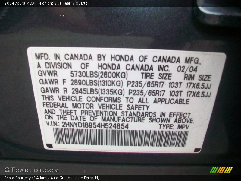 Midnight Blue Pearl / Quartz 2004 Acura MDX