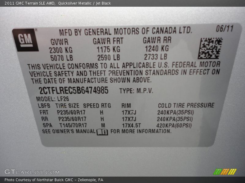 Quicksilver Metallic / Jet Black 2011 GMC Terrain SLE AWD