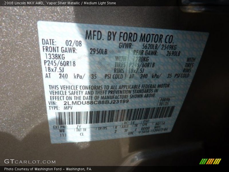 Vapor Silver Metallic / Medium Light Stone 2008 Lincoln MKX AWD