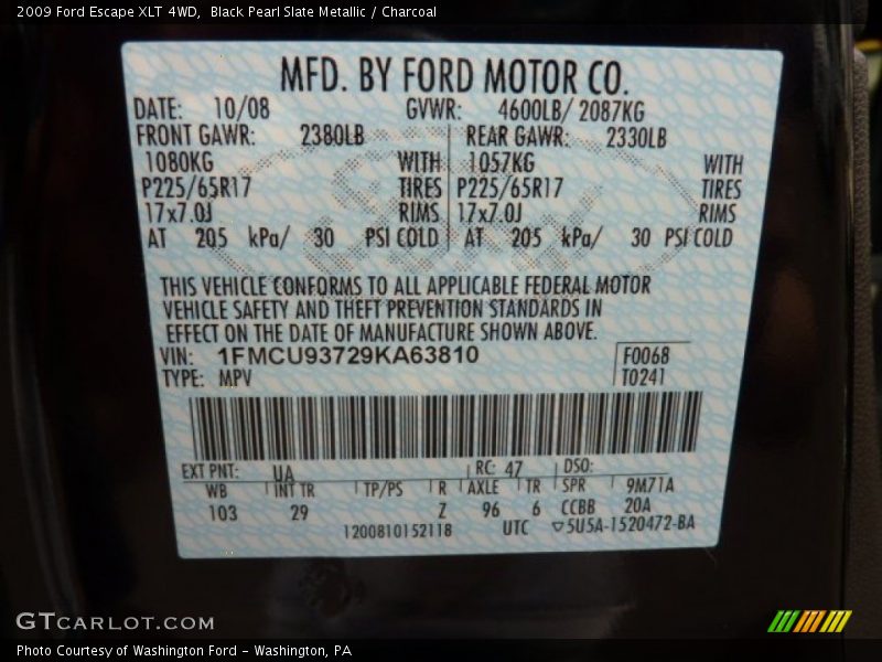 Black Pearl Slate Metallic / Charcoal 2009 Ford Escape XLT 4WD
