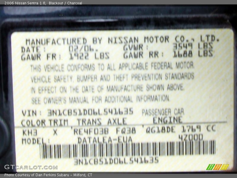 Blackout / Charcoal 2006 Nissan Sentra 1.8