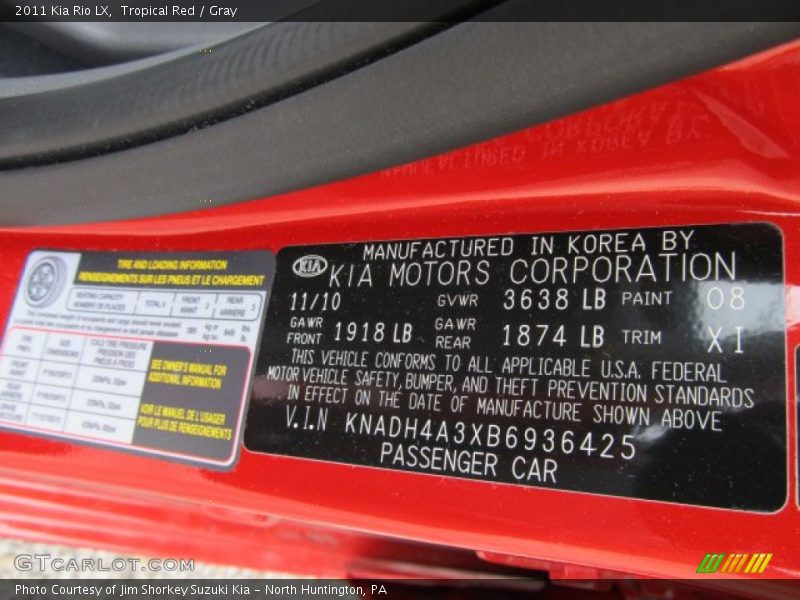 Tropical Red / Gray 2011 Kia Rio LX