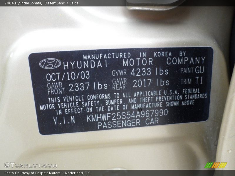 Desert Sand / Beige 2004 Hyundai Sonata