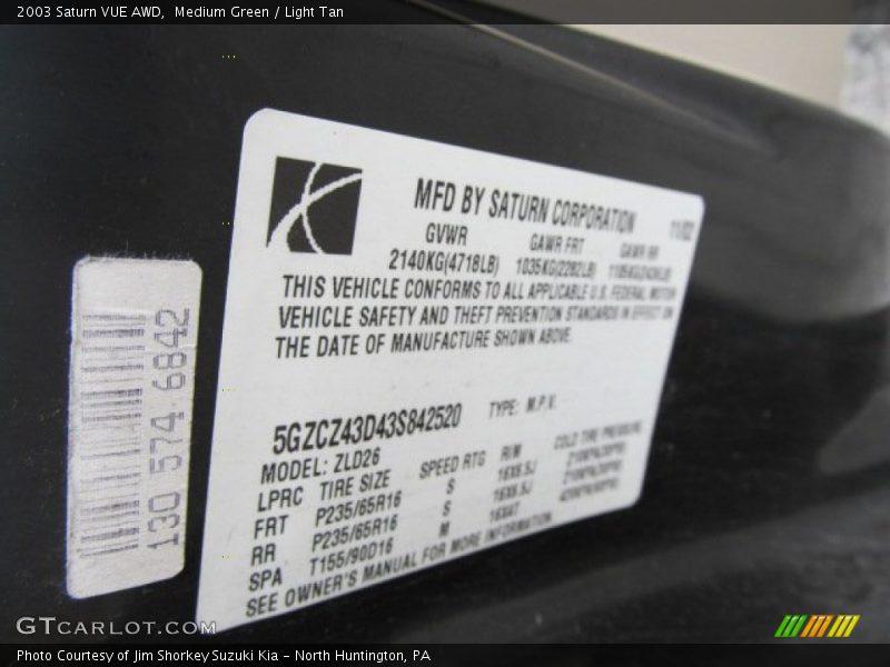 Medium Green / Light Tan 2003 Saturn VUE AWD