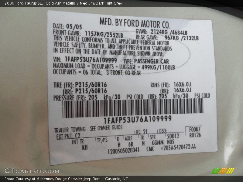 Gold Ash Metallic / Medium/Dark Flint Grey 2006 Ford Taurus SE