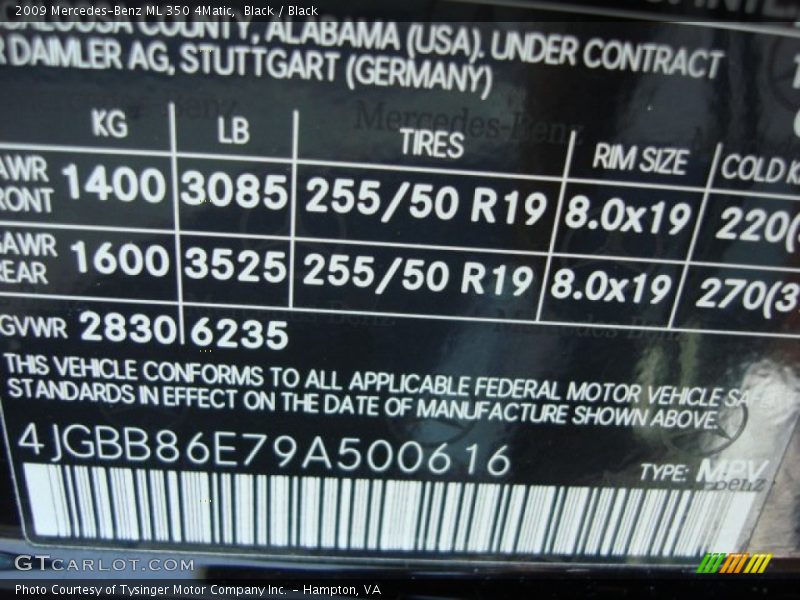 Black / Black 2009 Mercedes-Benz ML 350 4Matic
