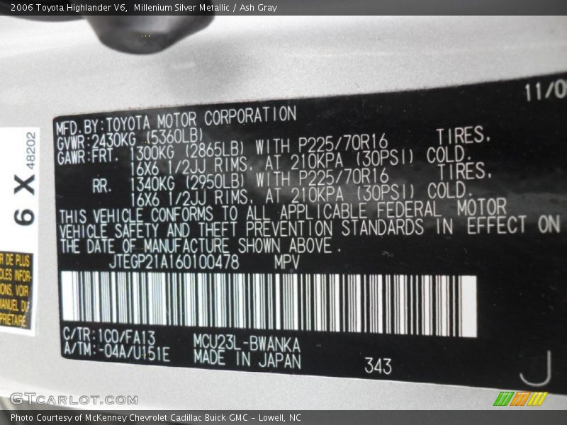 Millenium Silver Metallic / Ash Gray 2006 Toyota Highlander V6